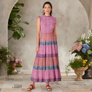 OLIPHANT Teton Maxi Dress Pinks & Pastels Wonderfully Bohemian XS Smocked Top